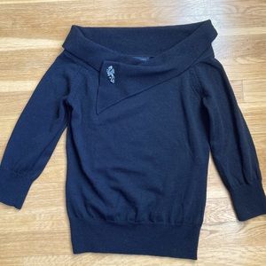 Black merino boatneck off shoulder crop sweater
